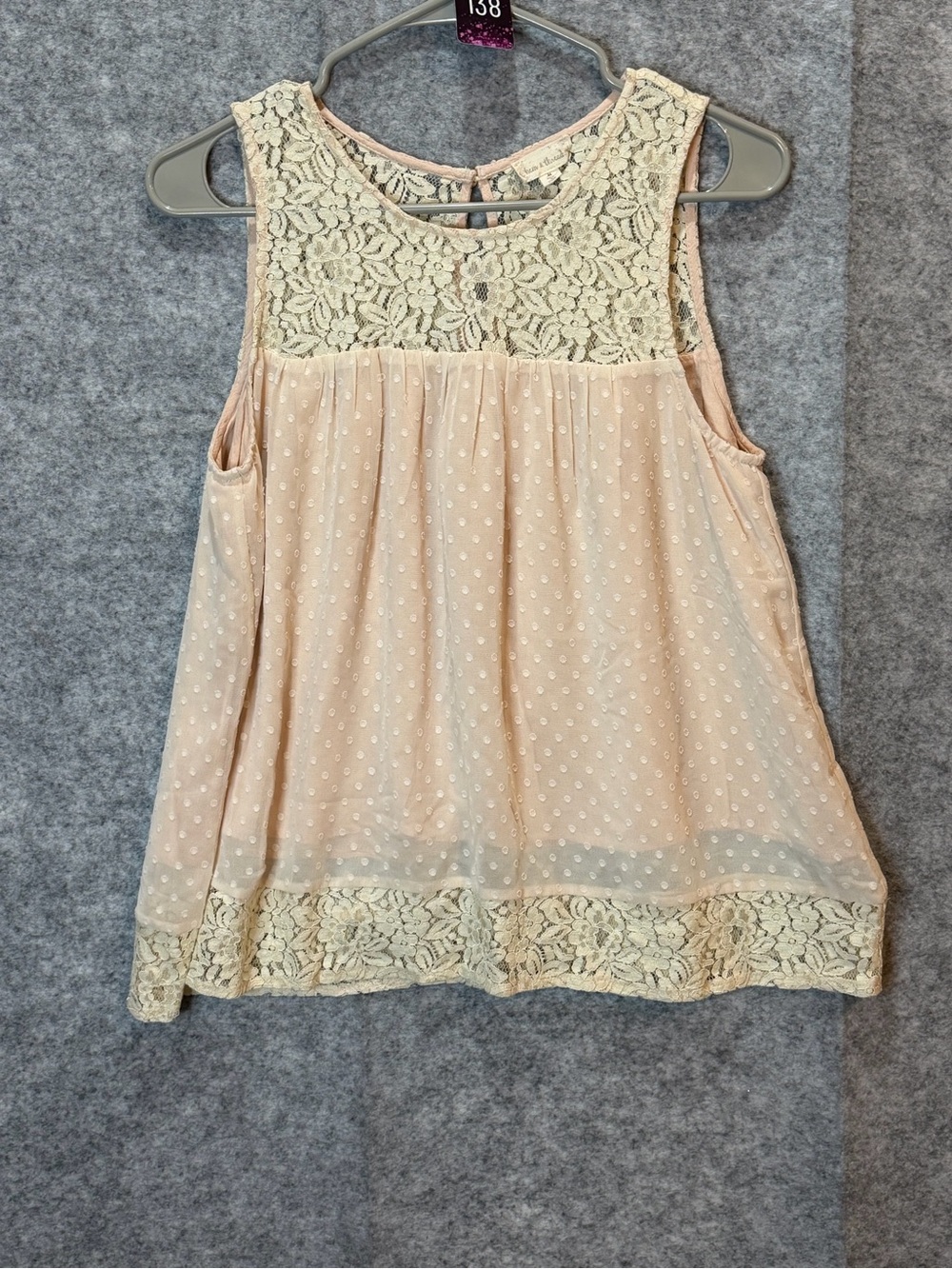 Hem & Thread Blush Pink Swiss Dot Lace Babydoll Tank Top Size M Boho Cottagecore